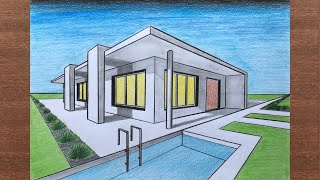 How to Draw a House in 2Point Perspective [upl. by Sims]