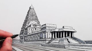 How to Draw an Indian Temple One Point Perspective [upl. by Adnuhser]