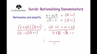 Rationalising Denominators  Corbettmaths [upl. by Vharat]